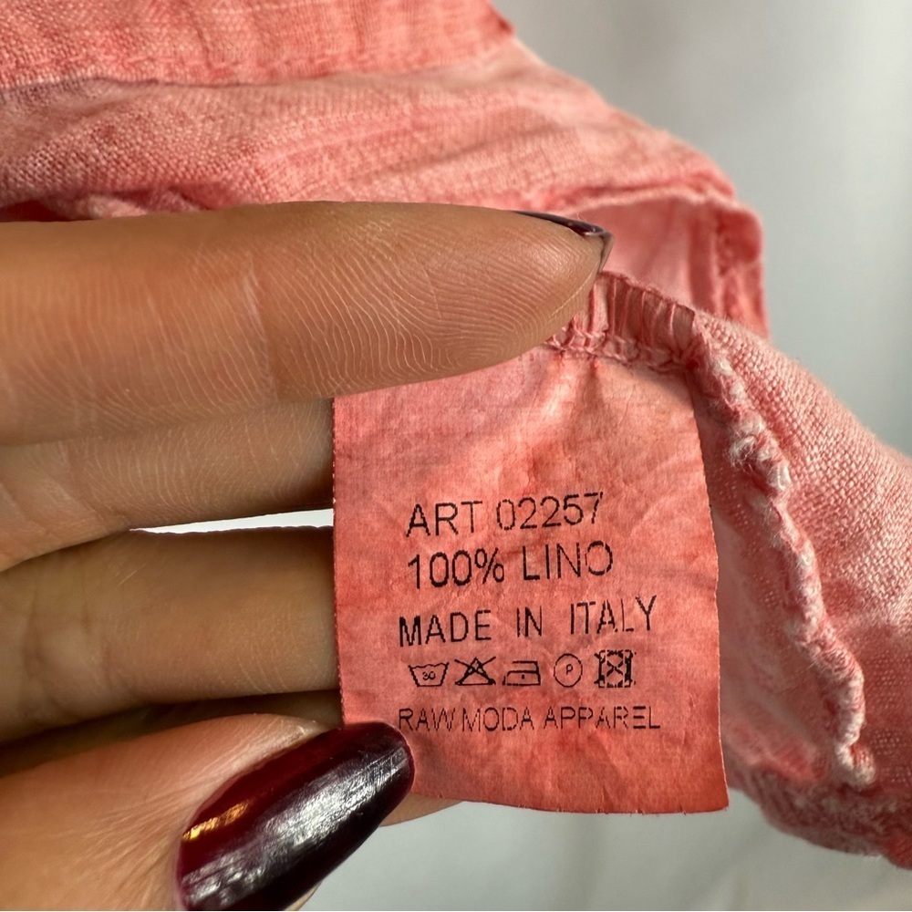 V BACK ITALIAN LINEN TOP W POCKET Color: light pink/ coral Made in Italy - Picture 7 of 14